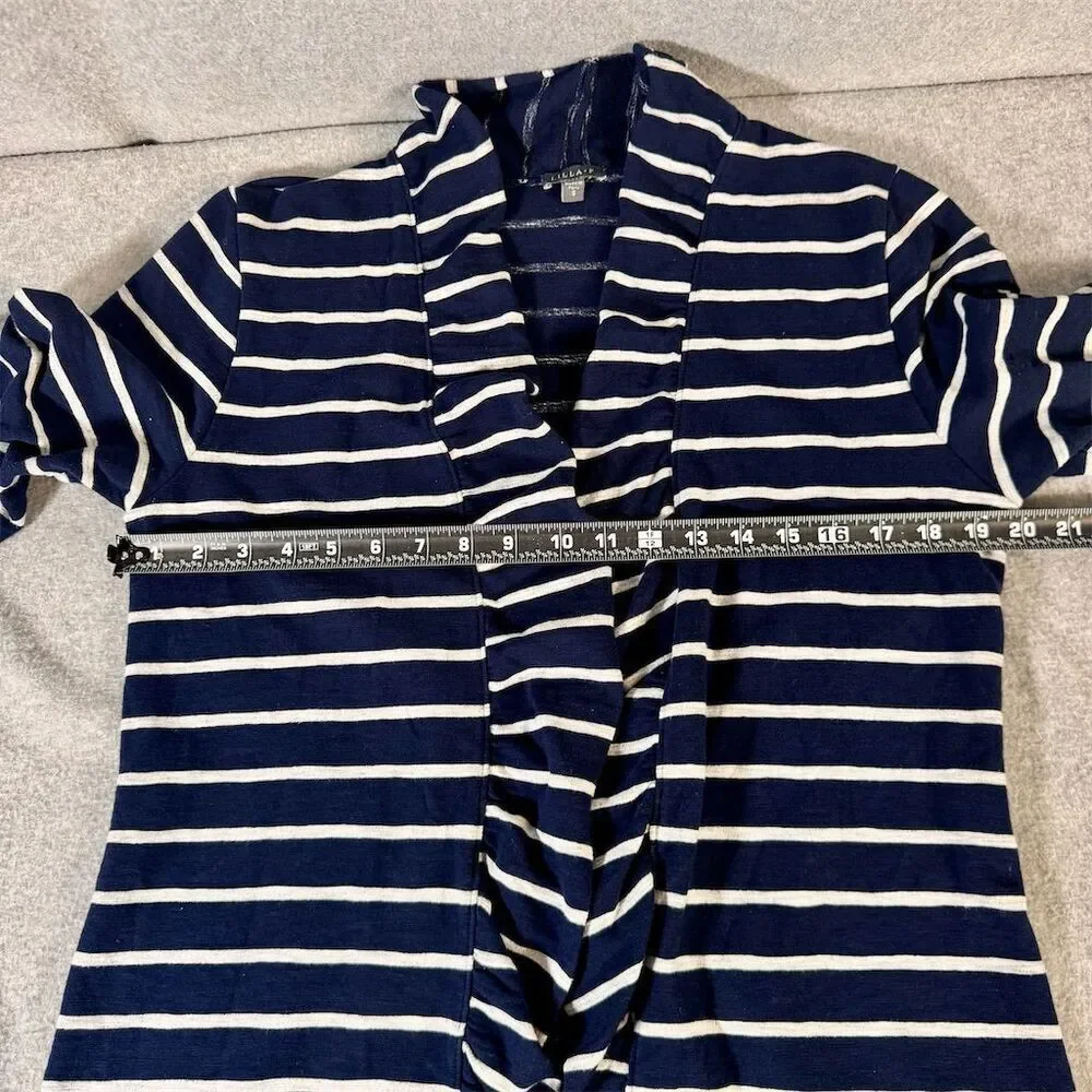 Lillla P Women's Striped Draped Cotton Cardigan  Size M Ruffle Collar
